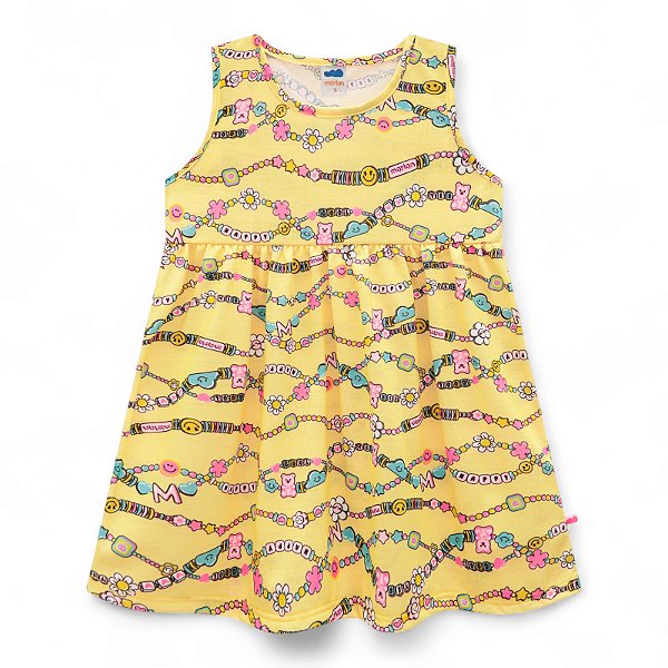 Vestido em meia malha estampa alegria cor amarela