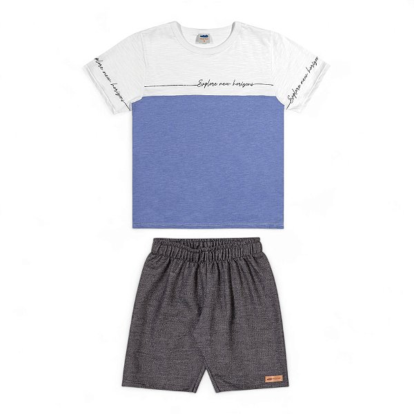 Conjunto masculino malha azul e branco