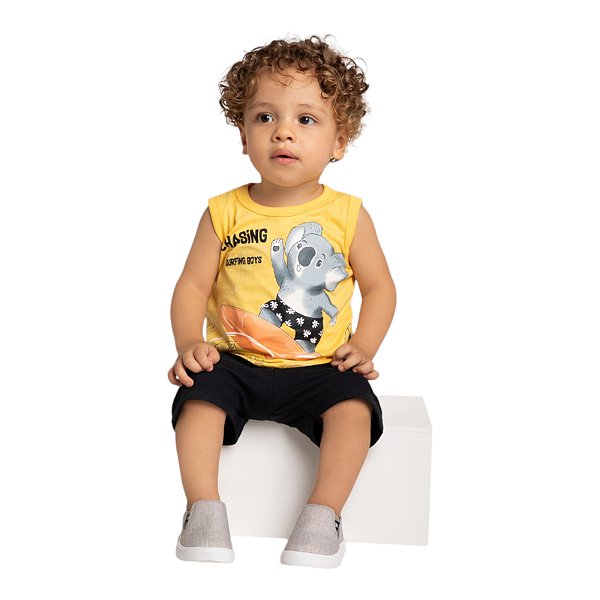Conjunto regata em meia malha estampa ursinho