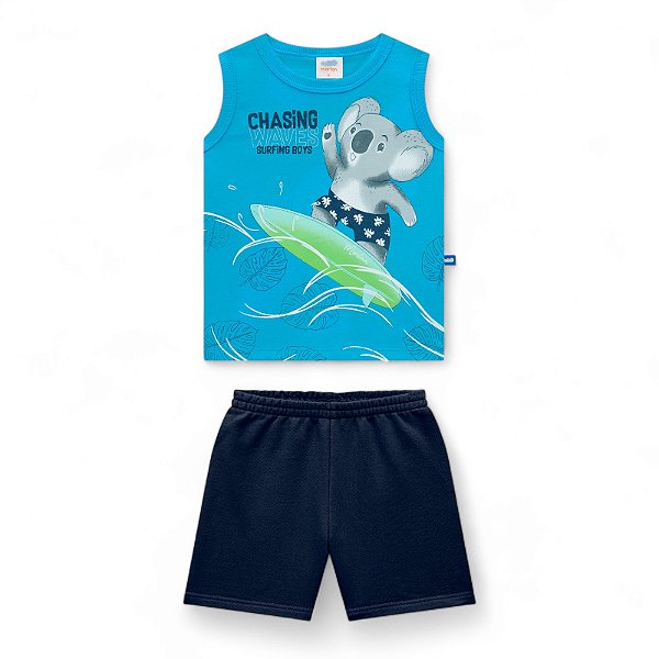 Conjunto regata em meia malha estampa ursinho