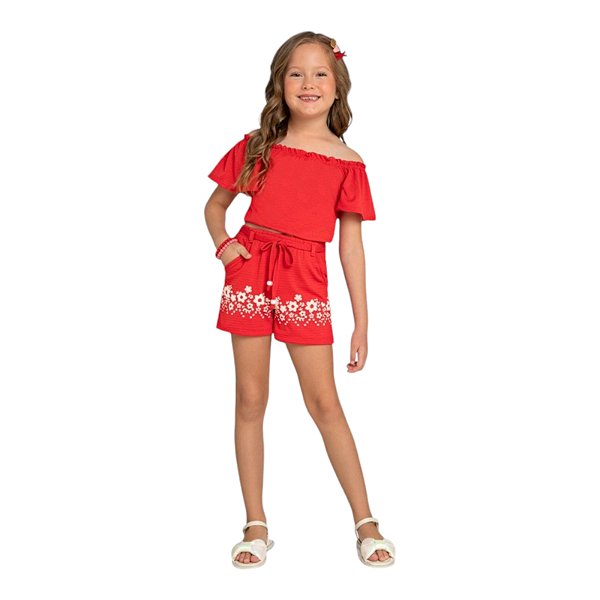 Conjunto blusa e shorts em cotton maquinetado