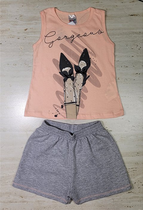 Conjunto meia malha estampa sapato laço