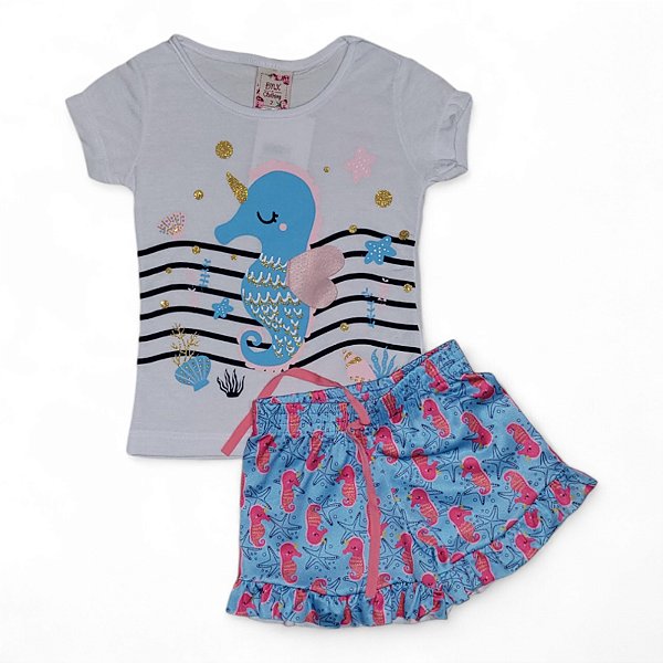 Conjunto feminino estampa interativa fundo do mar