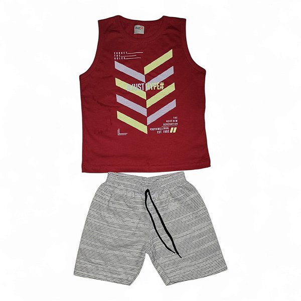 Conjunto masculino regata vermelha e shorts em moletinho
