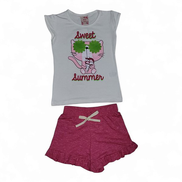 Conjunto interativo estampa gatinha e sorvete