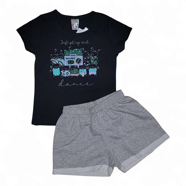 Conjunto feminino estampa gatinhos dançando