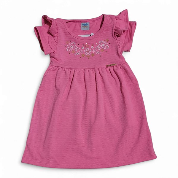 Vestido em cotton maquinetado rosas