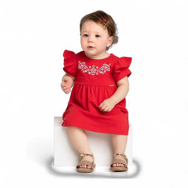 Vestido flores em cotton maquinetado