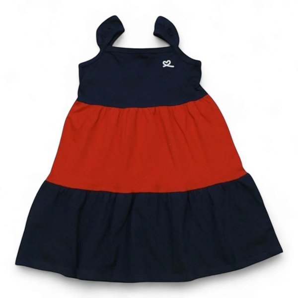 Vestido três marias azul marinho e vermelho