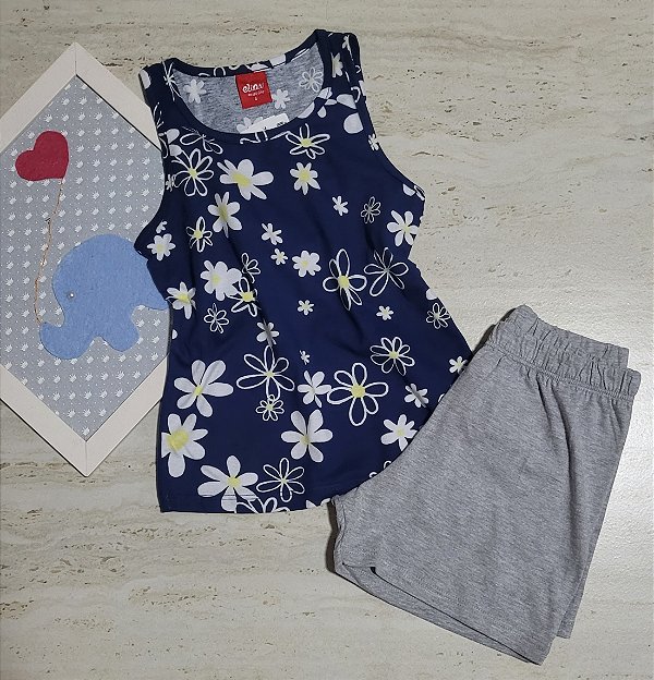 Conjunto básico feminino regata estampada florida e shorts