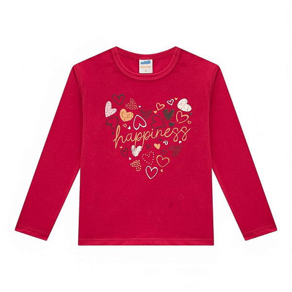 Blusa feminina manga longa estampa corações na cor vermelha