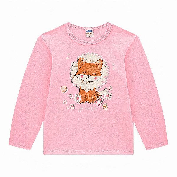 Blusa manga longa raposinha na cor rosa