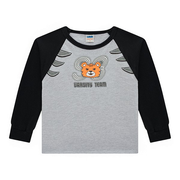 Camiseta manga longa estampa tigre cinza mescla