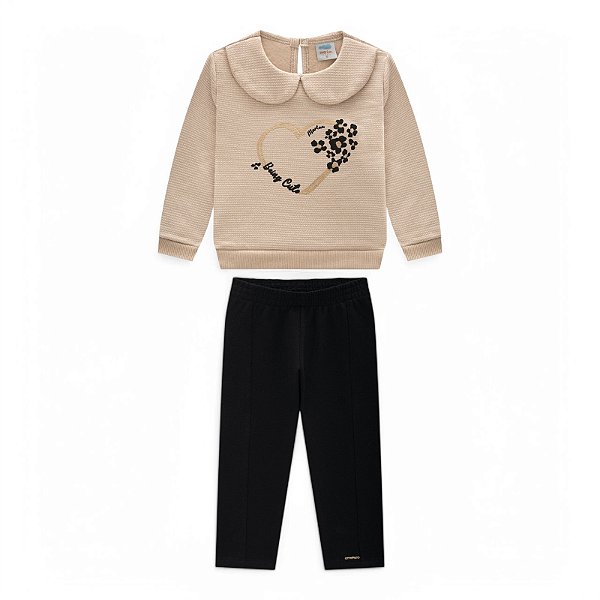 Conjunto feminino moletom quadriculado e legging molecotton felpado