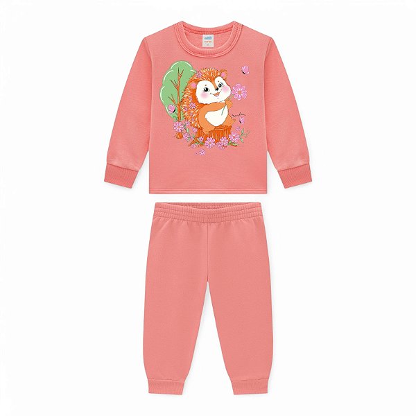 Conjunto moletom feminino felpado estampa ouriço fofinho com glitter
