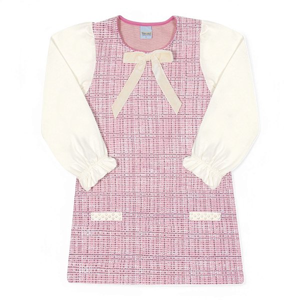 Vestido em tweed com meia malha nas mangas