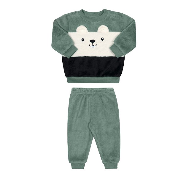 Conjunto masculino em pelinhos estampa carinha de ursinho