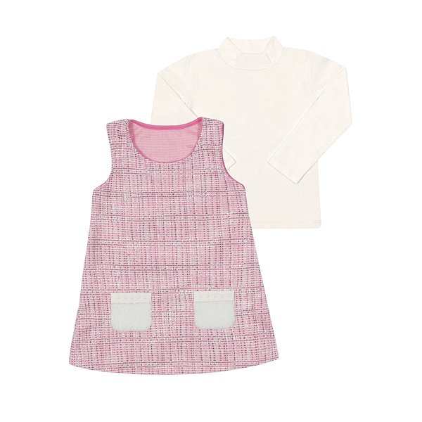 Salopete em tweed e blusa em cotton