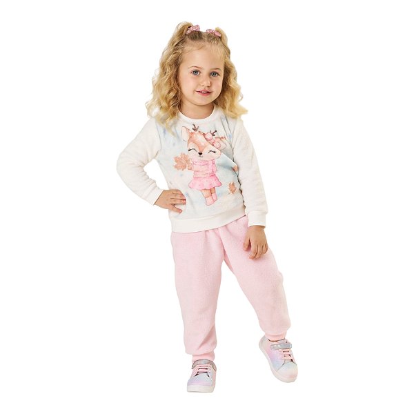 Conjunto em pelinhos estampa cervo fofo