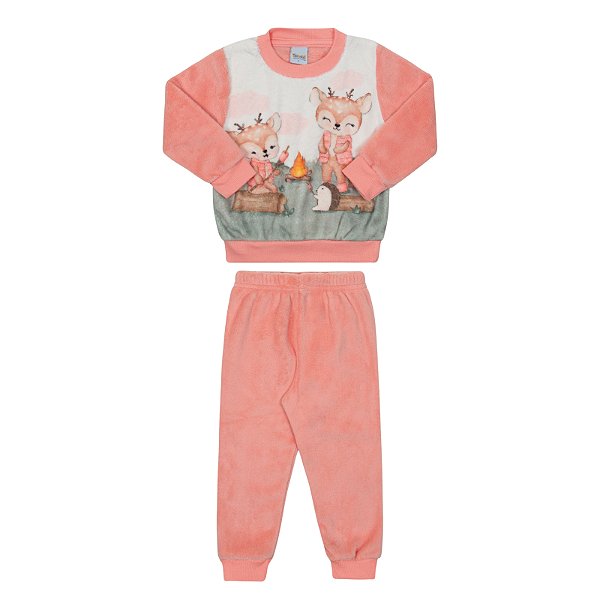 Conjunto em pelinhos estampa cervos fofos brincando