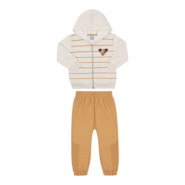 Conjunto masculino casaco moletom com capuz e calça em gorgurão