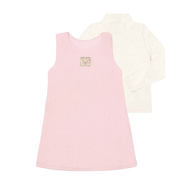 Salopete em pelo alpaca e blusa em cotton