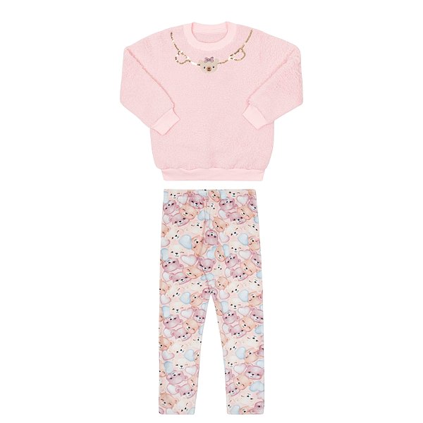Conjunto em pelo alpaca com legging com elastano estampa ursinhos