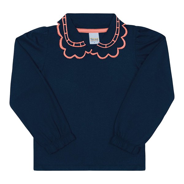 Blusa infantil em meia malha com gola e manga princesa