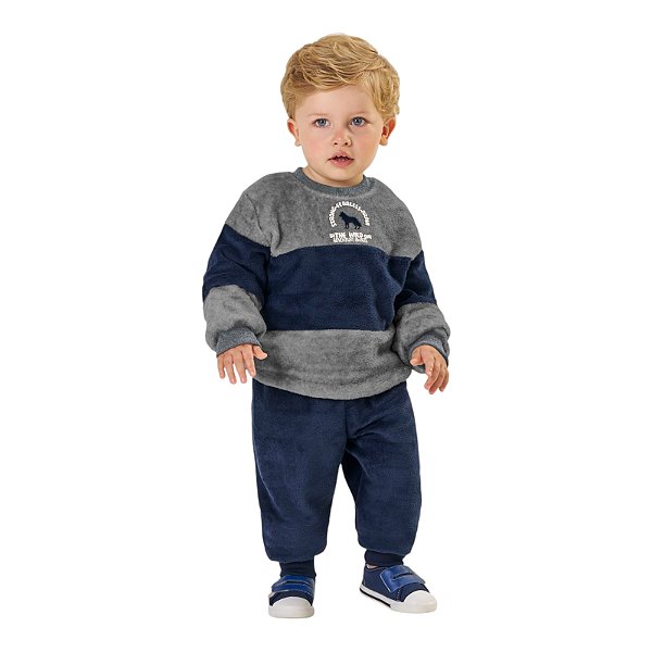 Conjunto masculino em pelinhos com detalhe de estampa lobo
