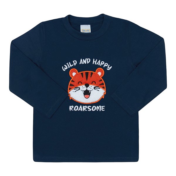Camisa manga longa em meia malha estampa tigre