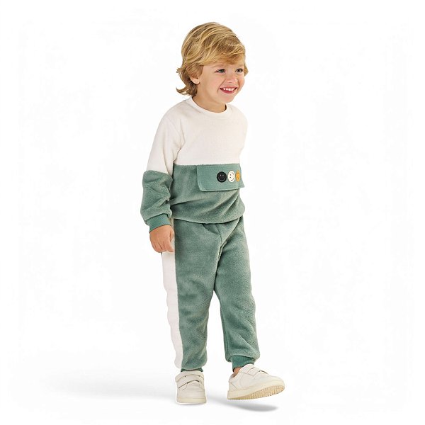 Conjunto em pelinhos estampa carinha feliz