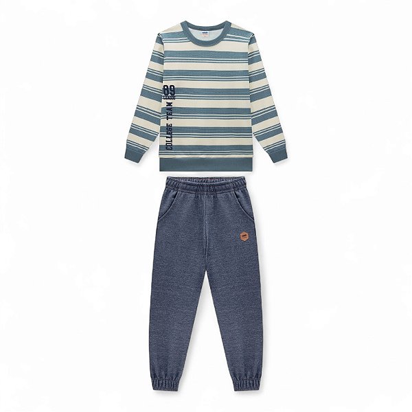 Conjunto masculino blusa listrada e calça em molecotton jeans