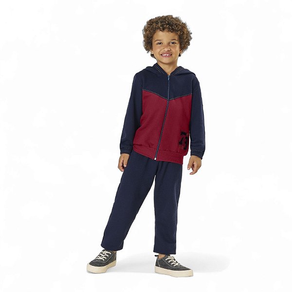 Conjunto masculino em moletom piquet na cor vinho e azul marinho