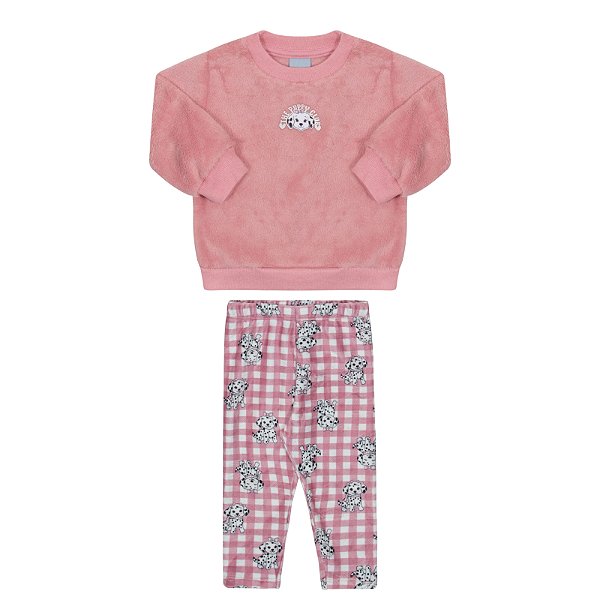 Conjunto feminino em pelinhos estampa doguinhos