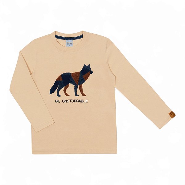 Camiseta manga longa estampa lobo