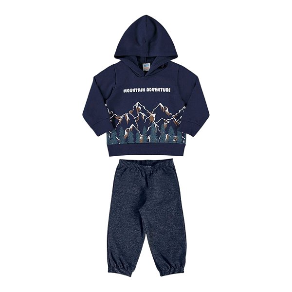 Conjunto em moletom felpado e calça em molecotton jeans