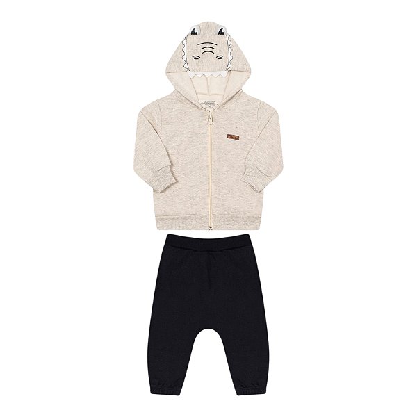 Conjunto em moletom felpado com capuz interativo