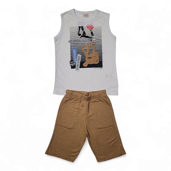 Conjunto masculino camiseta regata e shorts em moletinho jet