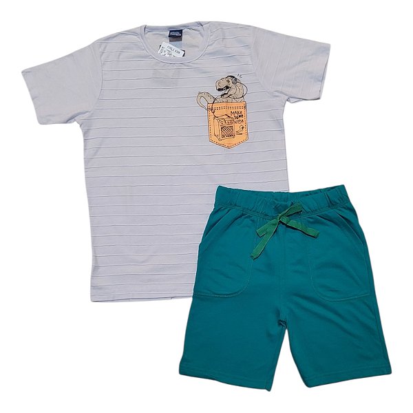 Conjunto masculino camisa branca em gorgurão e shorts verde