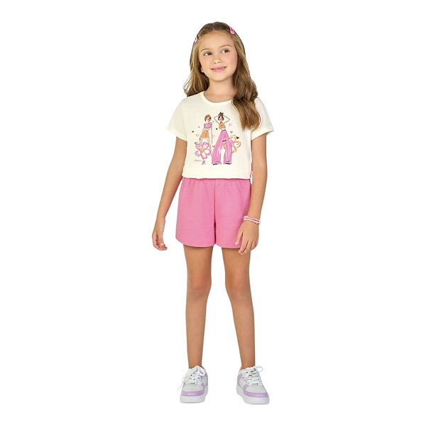 Conjunto feminino camisa na cor off white com estampa dançarinas