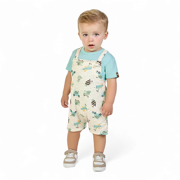 Conjunto macaquinho estampado e camiseta