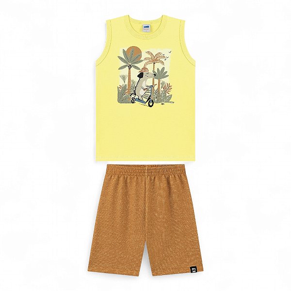 Conjunto regata amarela estampa cachorrinho