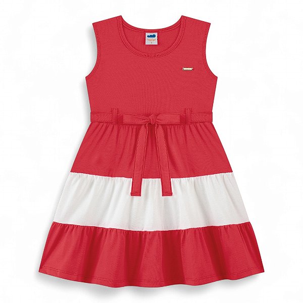 Vestido em malha na cor vermelha com laço e detalhe off white