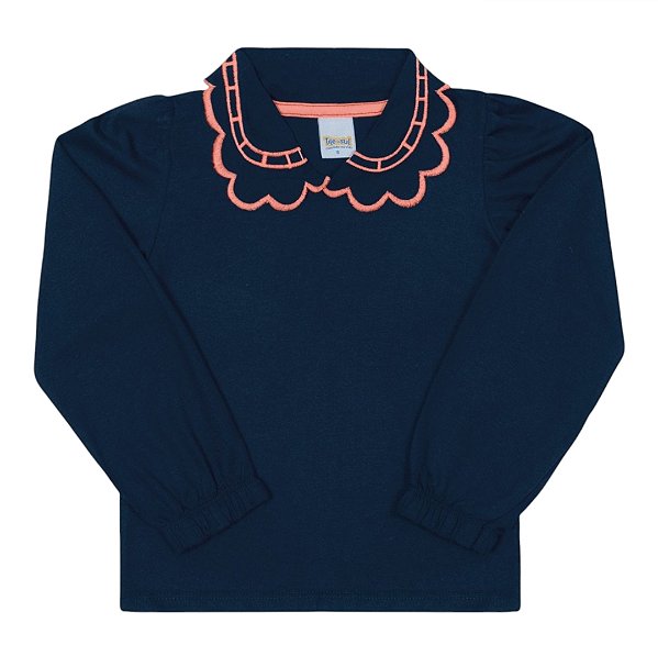 Blusa infantil em meia malha com gola e manga princesa