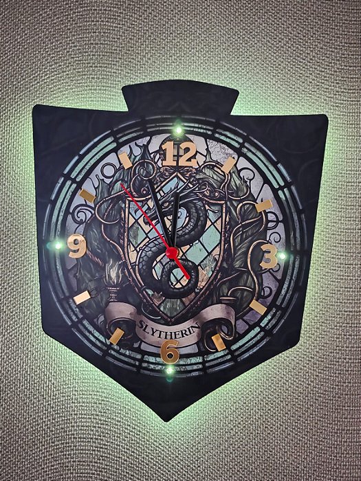 Relógio de Parede Personalizado modelo Brasão da Casa Sonserina - Hogwarts
