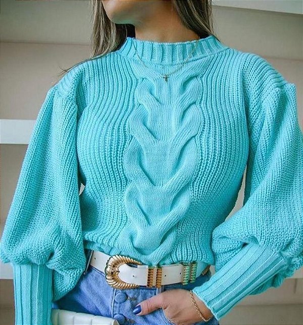 Blusa em Tricô- inverno - Azul Tiffany - Elit Store