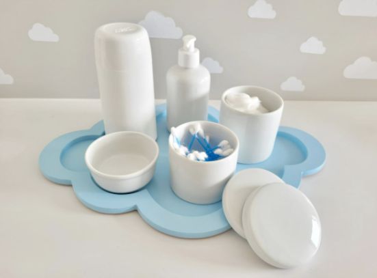 Kit Higiene Porcelana Bebê Bandeja Nuvem Térmica250ml Barato - Ciranda Arte  Criativa