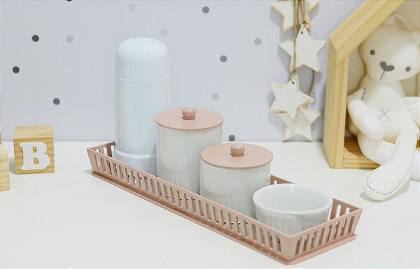 Kit Higiene Bebê Moderno Porcelana Rose Térmica Banho Maternidade Bancada Meninas