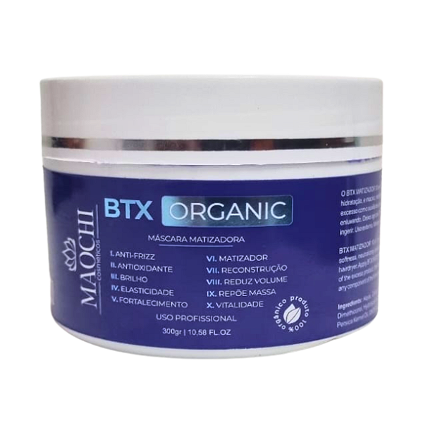 Máscara Redutora de Volume Matizadora Para Cabelos Loiros Descoloridos e Grisalhos Btx Organic 10 em 1 Maochi 300g