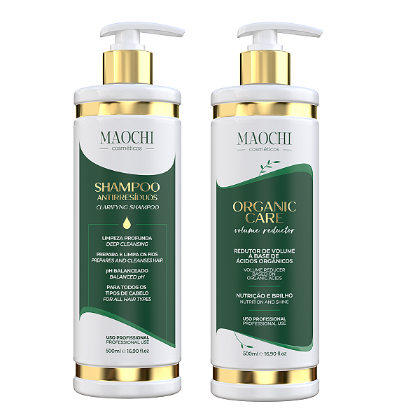 Kit Redutor de Volume Orgânico Realinhamento Profissional + Shampoo Antirresíduo Limpeza Profunda 500ml - Uso Profissional